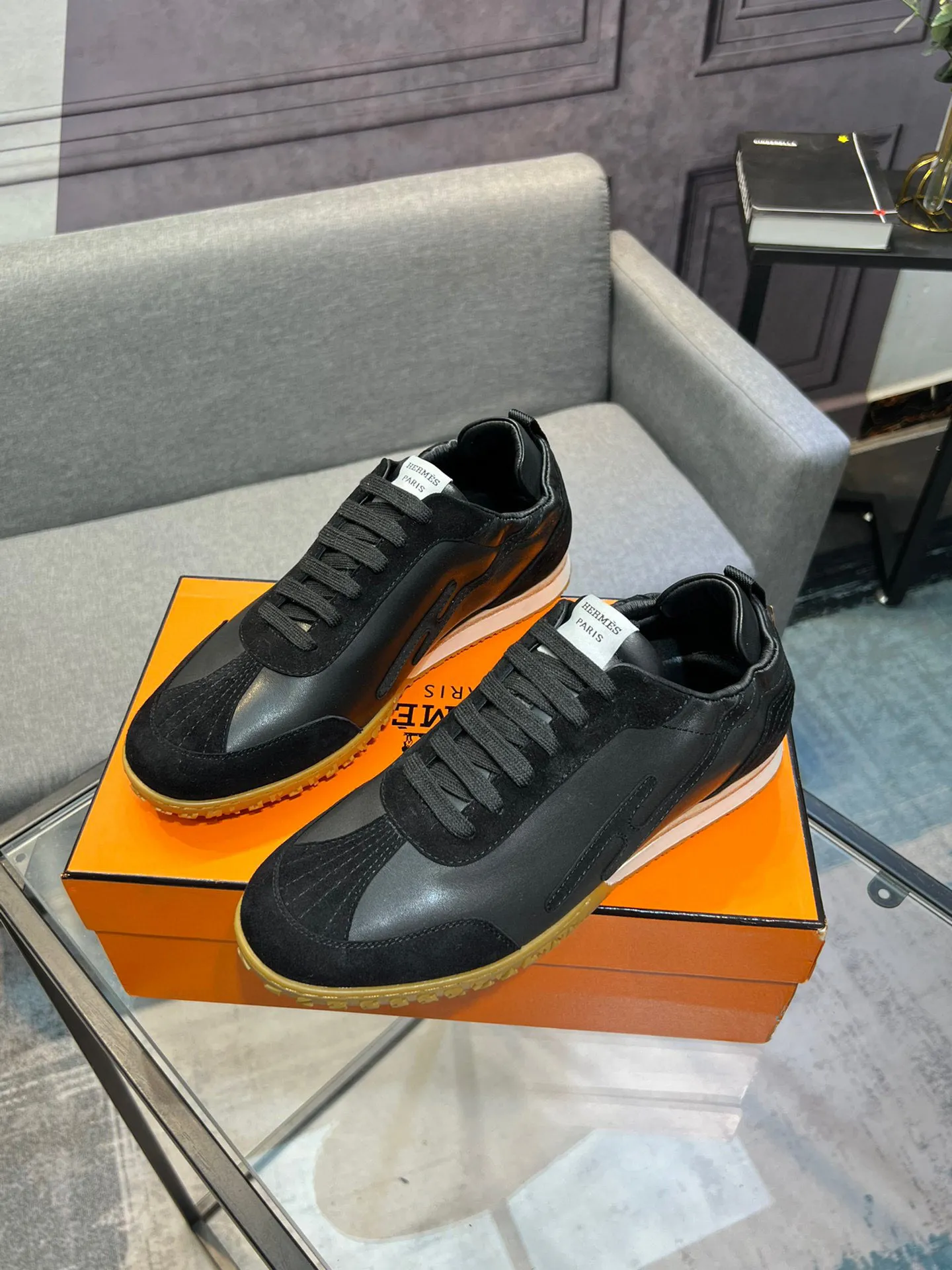 Men's shoes 💰660 [HERMES] Hermès - High-end quality original order 🔍🔍 - Upper: 🔝 cowhide suede splicing design - Inner lining: imported mixed sheepskin - Outsole: TPR foam · Rubber: two-color combined molding outsole - Super high quality control · Fine workmanship: highlighted (high-end, luxury, grade) -Size: 38-44 (45, 46, can be customized)